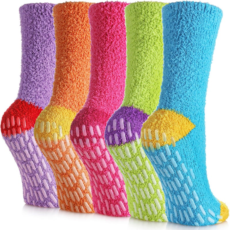 Yebing Store Non Slip Hospital Socks for Women with Grips Fuzzy Cozy Anti Skid Slipper Socks Winter Warm Soft Fluffy Sleep Socks - Image 1